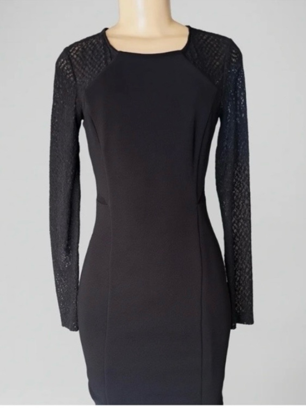 Guess Black Long-Sleeve Lace-Detail Sheath Dress